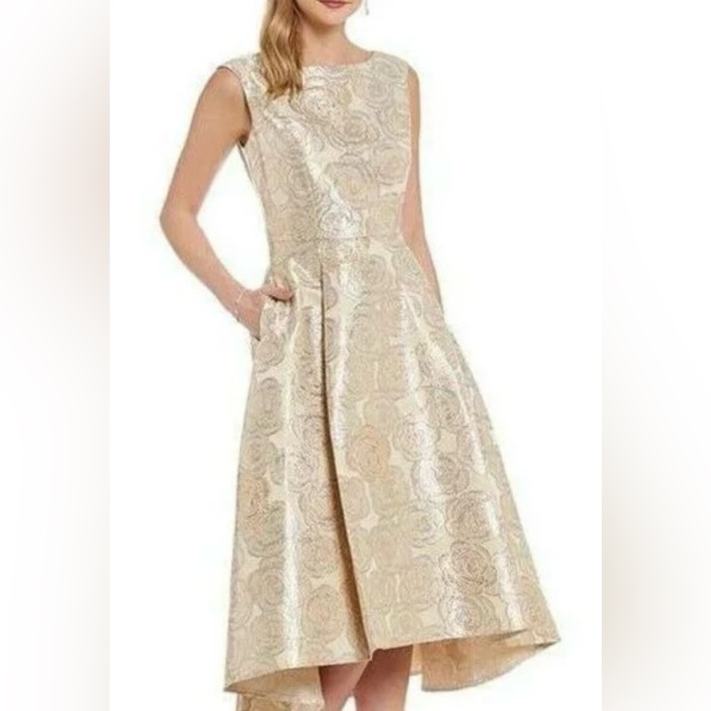 Katherine Kelly High Low A-line Floral Brocade Sleeveless Elegant Formal Dress